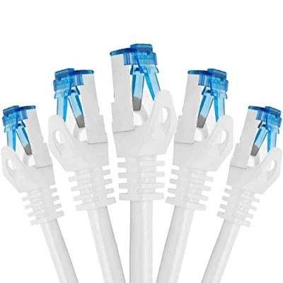 Image of BIGtec Pack of 5 0.75 m CAT.7 Gigabit Patch Cable Network White Copper Ethernet LAN DSL CAT7 (RJ45, Cat 7, S/FTP PIMF) 75 cm