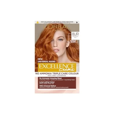 Image of L’Oréal Excellence Permanent Hair Dye Colouring Cream, 100% Grey Coverage, With Pro Keratin, Ammonia Free, Universal Nudes, 8UC Light Copper