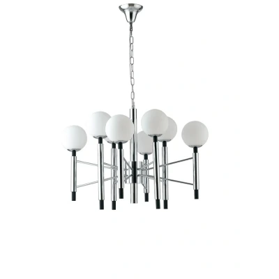 Image of Hammond 8 Light Mutli Arm Globe Ceiling Pendant, Chrome, Opal, White, E14