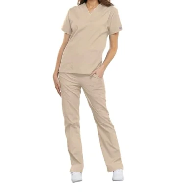 Image of CHEROKEE Women Woman Scrub Top Plus Size Originals Medical Clothing with Pockets V Neck WWE4700 Khaki 3XL