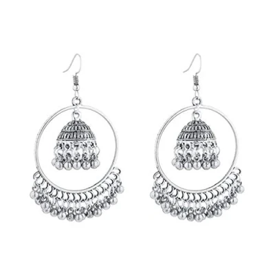 Image of fivekim Ethnic Indian Jhumka Jhumki Jewelry Bells tassel Dangling Drop earrings Women Big circle Gold Silver
