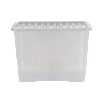Image of Wham Crystal 80 Liter Storage, Heavy Duty Plastic Storage Box With Lids Home Office Stackable Nestable, Large Boxes 60 x 40 42 cm Tint Grey (Pack of 3)