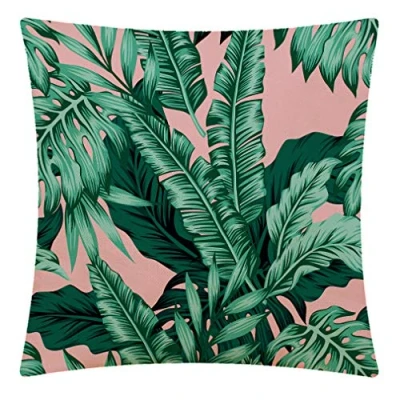 Image of CANSEGO Tropical Banana Green Leaves Throw Pillow Case,Cotton Linen Cushion Cover Square Standard Home Decorative for Sofa Bedroom Men/Women 18x18 Inch