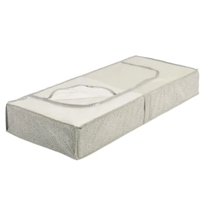 Image of WENKO Mod. Balance Underbed Storage Bag for Seasonal Textiles with Window and Zip Made of Fleece Taupe 105 x 15 45 cm