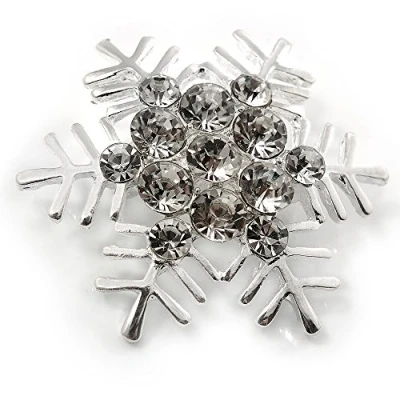 Image of Avalaya Silver Tone Crystal Snowflake Brooch 47mm D