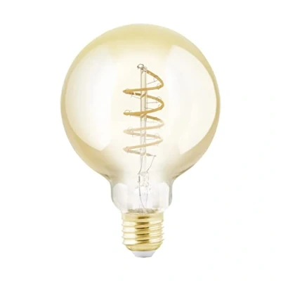 Image of EGLO Dimmable E27 LED globe, amber vintage spiral filament light bulb, Edison lamp for retro lighting, 4 watt (equivalent to 25 watt), 245 lumen, warm white glow, 2200k, G95, Ø 3.7&quot;