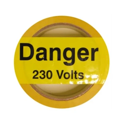 Image of iSigns Warning Tape (Danger 230 Volts), 1 Roll, Self Adhesive High Voltage Tape, Laminated, 48mm x 33m