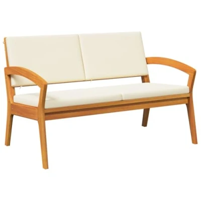 Image of vidaXL Cream White Acacia Wood Garden Bench Solid Outdoor Seat for Patio/Balcony 70x115x72cm with Cushions