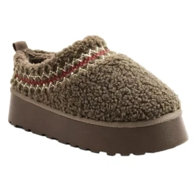 Image of Heavenly Feet Faux Wool Slippers Platform Soft Fluffy Lining Cosy Outdoor Sole Loungewear (Chocolate, UK Footwear Size System, Adult, Women, Alpha, Medium, Large)