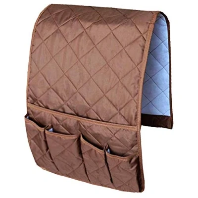 Image of Sofa Armrest Organizer, Waterproof Couch Chair Durable Soft Caddy Organizer Holder for Phone, Book, Magazines, TV Remote Control, Space Saver Bag(Brown)