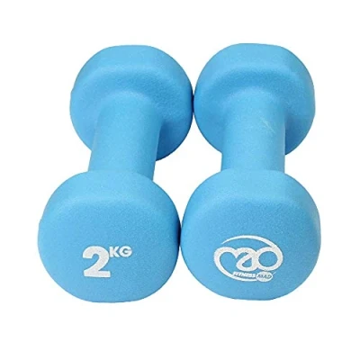 Image of Fitness Mad Neoprene Dumbbells Pair of Home Exercise &amp; Studio Use Cast Iron Body with Coating Weights 0.5kg 6kg, Multi Coloured Black