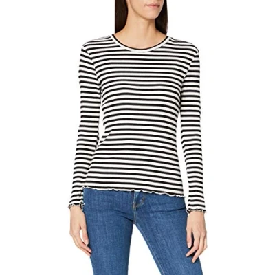Image of SELECTED FEMME Women&#039;s Slfanna Crew Neck Tee Str Noos Long sleeved, Black/Stripes: Snow White Stripes., XS UK