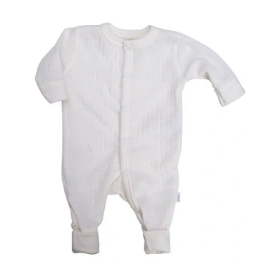 Image of Joha Merino Wool Children&#039;s Sleepsuit Pyjams with Fold Over Foot Covers (70 4 9m, White)