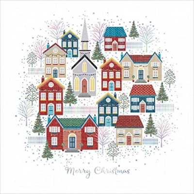 Image of Pack of 8 Snowy Christmas Village Samaritans Charity Cards Xmas 556853