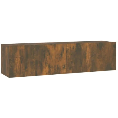 Image of vidaXL TV Wall Cabinet, Smoked Oak Modern Mounted Design, Engineered Wood, Great Storage Solution with 2 Compartments, DIY Assembly, Easy to Clean Perfect for Living Room Decor