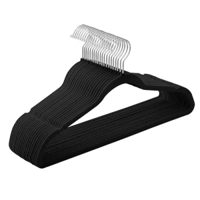 Image of SONGMICS Set of 20 Velvet Hangers, 41.5 cm Wide, Space Saving, High Load Capacity, with 360 Swivel Hooks, for Coats Shirts Suits, Silver and Black CRF026B20