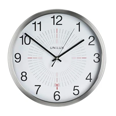 Image of Unilux 400094566 Large Radio Wall Clock Metal Grey for Indoor and Outdoor Use, Gray