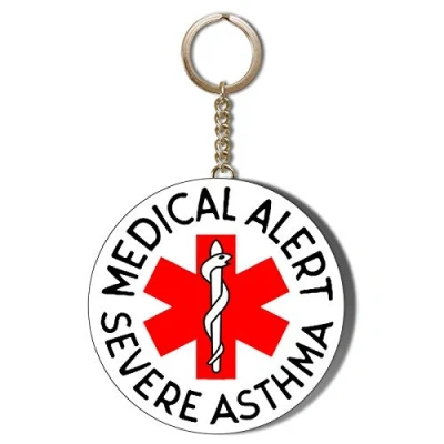 Image of Gift Insanity MEDICAL ALERT, SEVERE ASTHMA, RED CADUCEUS SYMBOL, WHITE BACKGROUND 45mm CHAIN KEYRING