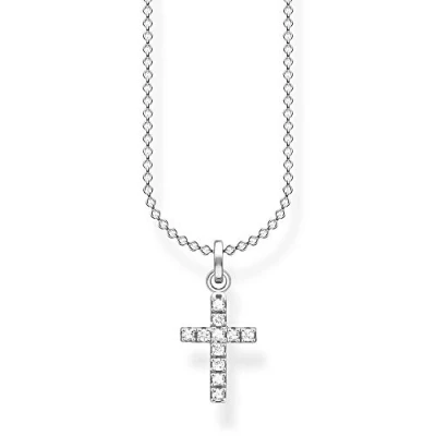 Image of Thomas Sabo 925 Sterling Silver Pave Cross Necklace of Length 36 38cm