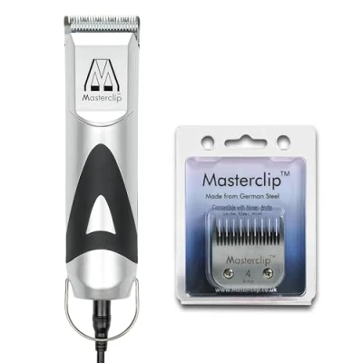 Image of Masterclip Pomeranian Dog Clippers, Mains Powered Professional Grooming Set with 2 x Premium A5 Blades (10 &amp; 4 Skip), Ideal for Clipping Dogs a Thick Double Coat