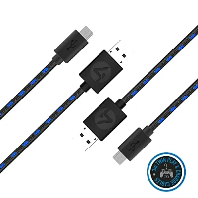 Image of 4Gamers Twin Play &amp; Charge Cables Official Licensed Product for Playstation 4, 2xPremium 3 Meter Braided Controller Charging