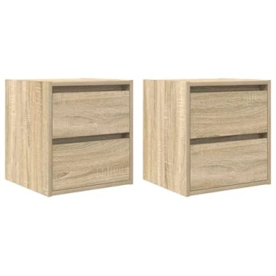 Image of vidaXL wall mounted bedside cabinets 2pcs sonoma oak ideal storage solution with drawer in bedroom/indoor. engineered wood 38x34x40cm.