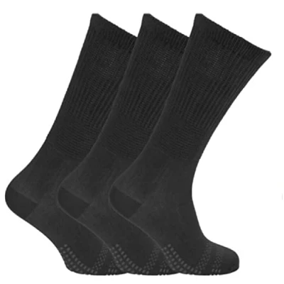Image of Ladies Women&#039;s Diabetic Socks Black Extra Wide Comfort Fit Travel Gentle Grip Loose Top (3 Pair Pack)