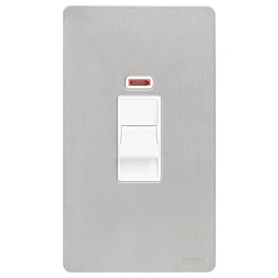 Image of Schneider Electric Ultimate Screwless Flat Plate Double Control Switch with Neon Indicator, Pole, 50AX, GU4421WSS, Stainless Steel White Insert