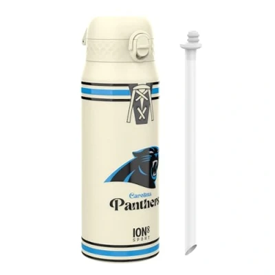 Image of Ion8 NFL Panthers Sports Thermal water Bottle with Removable Straw, 750ml/24oz, Leak proof Vacuum Insulated Drinking Bottle, Easy to Open, Secure Lock, Dishwasher Safe, Flip Cover, Metal