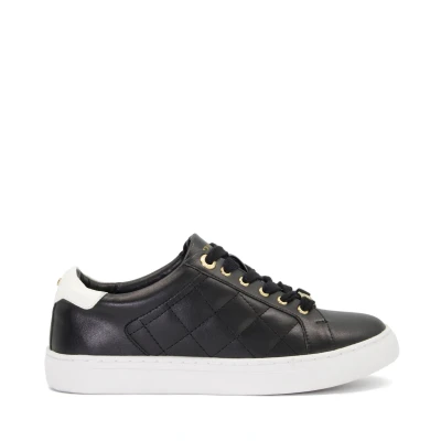 Image of Dune London Womens Ladies ELLENAR Quilted Detail Lace Up Trainers Black Size UK 4