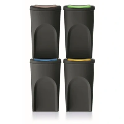 Image of Keden Sortibox 4 x 35L Recycling Trash Can Segregation Bin Rubbish Bins Black