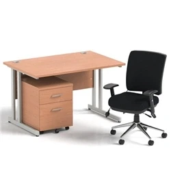 Image of Impulse 1200 Desk Beech/Silver Cantilever 2 Dr Mobile Ped Black Chair