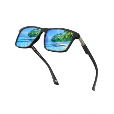 Image of Jim Halo Polarised Sunglasses for Men Women Retro Square UV400 Mirror Lens Driving Fishing Sun Glasses Blue