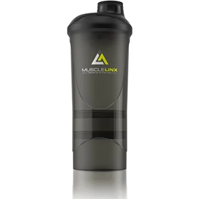 Image of Black Protein Shaker Plus Storage Screw top 100% Leak Proof Drinks Bottle 500ml to 700ml by Musclelinx
