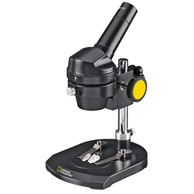 Image of National Geographic Microscope 20x Illumination for observing stones, coins, leaves or similar including two tone object plate and sturdy transport case.