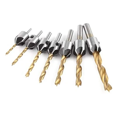 Image of 7pcs Durable Carbon Steel Countersink Drill Bit Woodworking Chamfer Reamer Round Shank With Hex Key
