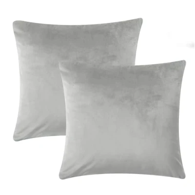 Image of Imperial Rooms Cushion Covers 45 x cm Pack of 2 Square Throw Velvet Pillow Cases Bedroom Decor for Sofa Living Room Car (Silver, 18 Inch)