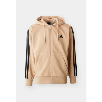 Image of adidas Men&#039;s ESSENTIAL THREE STRIPES FLEECE ZIPPER HOODIE, warm sandstone/black, S