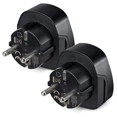 Image of kwmobile Travel Adapter Europe (Pack of 2) Universal Plug Adaptor UK to EU, Spain, France, Italy, Portugal, Germany, Netherlands and More Black