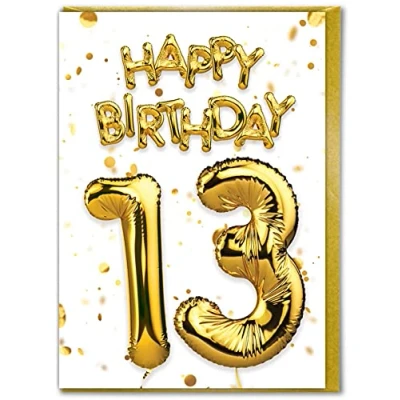 Image of Brainbox Candy 13th Birthday Card Age 13 Teenager Beautiful White Gold Foil Effect For Son Daughter Family Friend