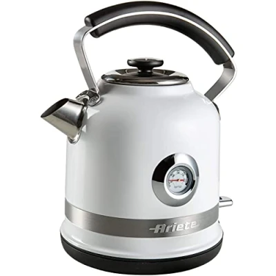 Image of Ariete 2854W Moderna Cordless Electric Kettle, Stainless Steel Body, 1.7 Litre Capacity, 3000 Watt, Visible Water Level, Removable Filter, Auto Shut Off, White