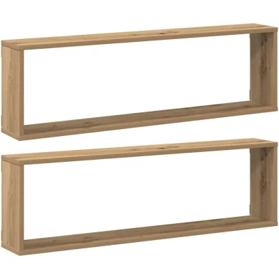 Image of vidaXL Wall Cube Shelves 2 pcs Artisan Oak Engineered Wood Floating for Living Room &amp; Bedroom 100x15x30 cm