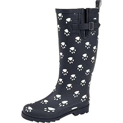 Image of Stormwells W274C Ladies Wellington Boots Navy Blue/Paw Print 9
