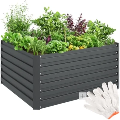 Image of TecTake® Raised Garden Bed with 650L Capacity, Weather Resistant Planter in Galvanised Steel Back Friendly Height &amp; Open Base, Ideal for Vegetables, Herbs, Flowers 120 x 56 100 cm