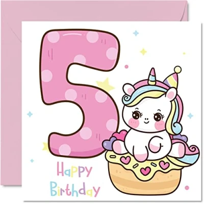 Image of 5th Birthday Card Girl Magical Unicorn Happy 5 Year Old Girl, Girls Cards for Her, 145mm x Greeting Daughter Niece Granddaughter Kid Children