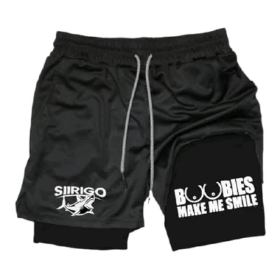 Image of Siirigo Shorts Men, Sexy Boobs Graphic Print Gym Performance Shorts, Running with Phone Pocket (L,D 2)