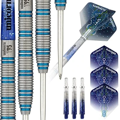 Image of Unicorn Steel Tip Darts Set Core XL T95 Series Style 1 95% Tungsten Barrels with Blue Accents 20 g