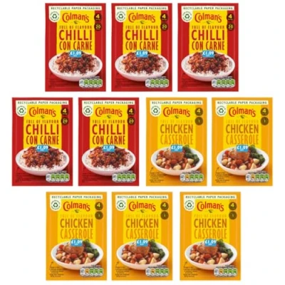 Image of Colmans recipe packet mixes Chilli Con Carne 50g, Chicken Casserole 40g (10 packs mix)
