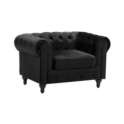 Image of Modern Scroll Velvet Club Chair Tufted Back Black Chesterfield
