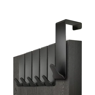 Image of Menz Premium Over Door Hanger Set of 6 Black Coat Hooks 46mm with Anti Slip and Felt Pads, Sturdy Hook Türhaken Schwarz UK